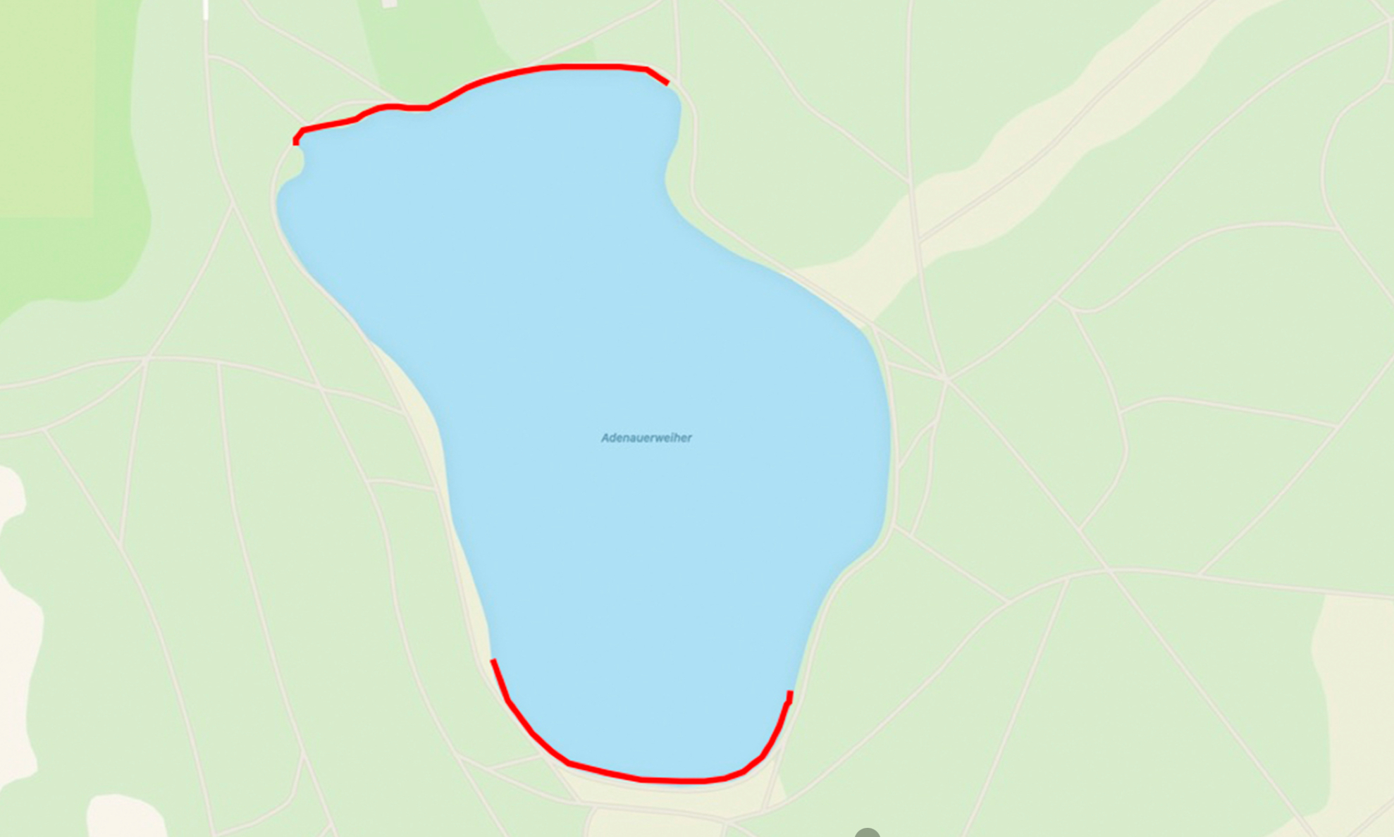 Gewässerkarte Adenauer Weiher mit markierten Bereichen